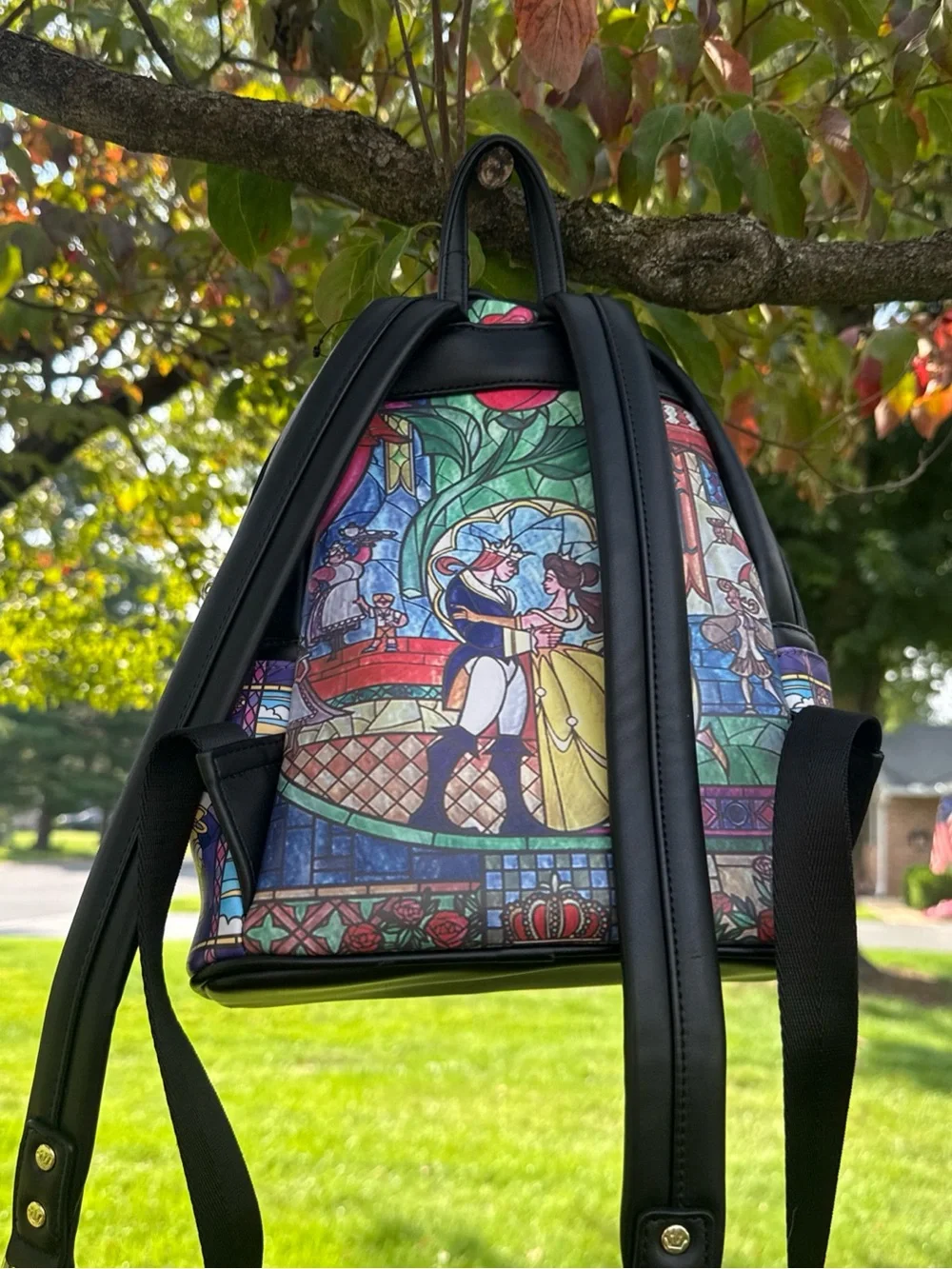Loungefly Beauty and the Beast Stained Glass Mini Backpack - Blue, Green, Purple